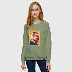 Свитшот хлопковый женский Nirvana - Cobain, цвет: авокадо — фото 2