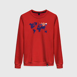 Свитшот хлопковый женский Россия на карте мира, цвет: красный