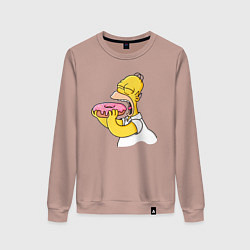 Свитшот хлопковый женский Гомер Симпсон нацелился на пончик, цвет: пыльно-розовый