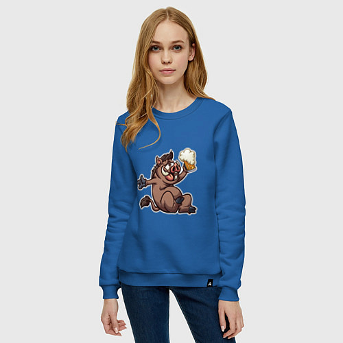 Женский свитшот Кабан с кружкой пива / Синий – фото 3