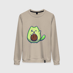 Свитшот хлопковый женский Avocado green cat, цвет: миндальный