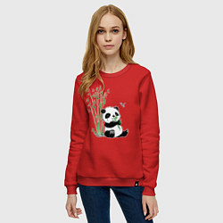 Свитшот хлопковый женский Панда бамбук и стрекоза, цвет: красный — фото 2