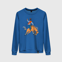 Свитшот хлопковый женский Наездник на лошадкe, цвет: синий