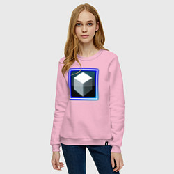 Свитшот хлопковый женский Белый геометрический куб с сиянием, цвет: светло-розовый — фото 2