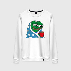 Свитшот хлопковый женский Frog Pepe мем, цвет: белый