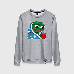 Свитшот хлопковый женский Frog Pepe мем, цвет: меланж