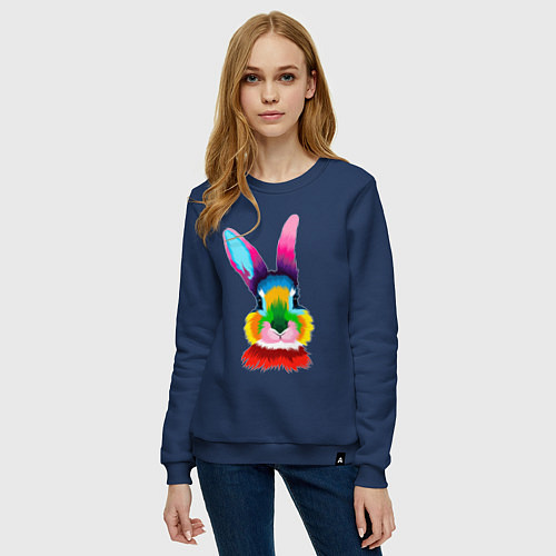 Женский свитшот Радужный кролик / Тёмно-синий – фото 3