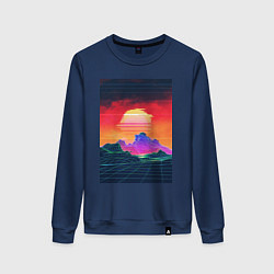 Свитшот хлопковый женский Синтвейв горы на закате, цвет: тёмно-синий