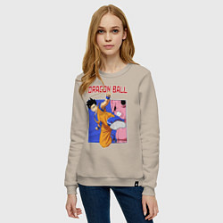 Свитшот хлопковый женский Dragon Ball - Сон Гоку - Удар, цвет: миндальный — фото 2