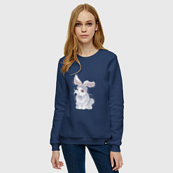 Свитшот хлопковый женский Пушистый кролик, цвет: тёмно-синий — фото 2