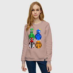 Свитшот хлопковый женский Радужные друзья: Зеленый, Синий, Оранжевый и Красн, цвет: пыльно-розовый — фото 2