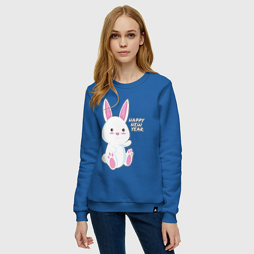 Женский свитшот Милый кролик happy / Синий – фото 3
