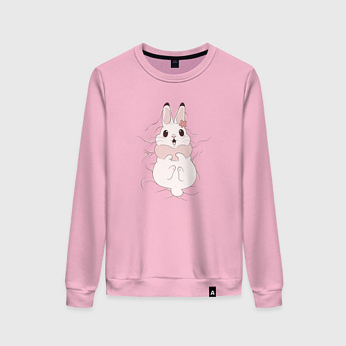 Женский свитшот Cute white rabbit / Светло-розовый – фото 1
