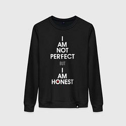 Свитшот хлопковый женский I am not perfect, I am honest, цвет: черный