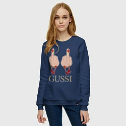Свитшот хлопковый женский Два весёлых гуся - GUSSI - Fashion 2055, цвет: тёмно-синий — фото 2