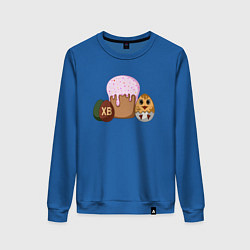 Свитшот хлопковый женский Пасхальный кулич и цыпленок, цвет: синий