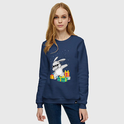 Женский свитшот Кролик ДЭБ и новый год / Тёмно-синий – фото 3