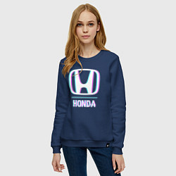 Свитшот хлопковый женский Значок Honda в стиле glitch, цвет: тёмно-синий — фото 2