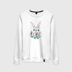 Свитшот хлопковый женский Кролик в цветах, цвет: белый