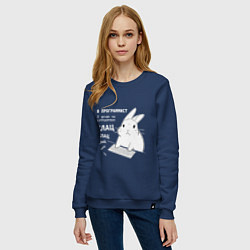 Свитшот хлопковый женский Кролик программист - клацает, цвет: тёмно-синий — фото 2