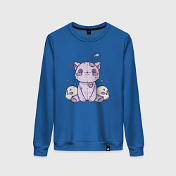 Свитшот хлопковый женский Kawaii кот в готическом стиле, цвет: синий