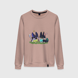 Свитшот хлопковый женский Котики Сайно и Тигнари, цвет: пыльно-розовый