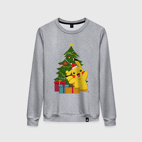Женский свитшот Новогодний Пикачу и елка / Меланж – фото 1
