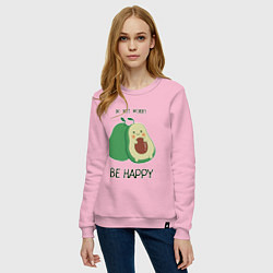 Свитшот хлопковый женский Dont worry be happy - avocado, цвет: светло-розовый — фото 2