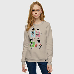Свитшот хлопковый женский The Beatles - drawing - sketch, цвет: миндальный — фото 2