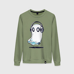 Женский свитшот Прикольный призрак в наушниках