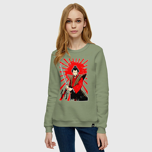 Женский свитшот Самурай с мечом на фоне флага / Авокадо – фото 3