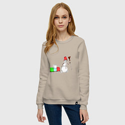 Свитшот хлопковый женский Снеговик с подарками, цвет: миндальный — фото 2