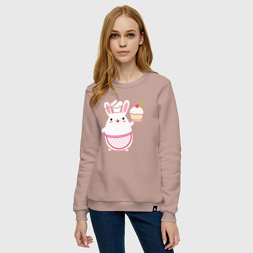 Женский свитшот Круглый кролик с кексом / Пыльно-розовый – фото 3