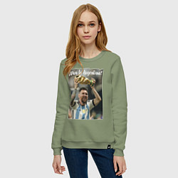 Свитшот хлопковый женский Lionel Messi - world champion - Argentina, цвет: авокадо — фото 2