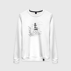 Свитшот хлопковый женский Маяк - карандашный рисунок, цвет: белый