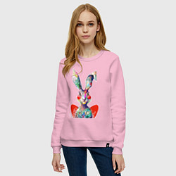 Свитшот хлопковый женский Влюблённый акварельный заяц с сердцем, цвет: светло-розовый — фото 2