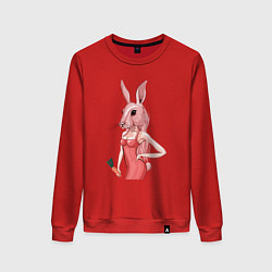 Свитшот хлопковый женский Девушка заяц, цвет: красный