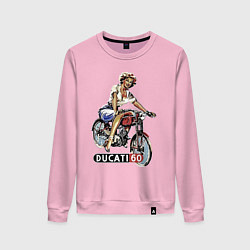 Свитшот хлопковый женский Красивая девушка на мотоцикле Ducati - retro, цвет: светло-розовый