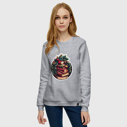 Женский свитшот Новый Год и книги / Меланж – фото 3