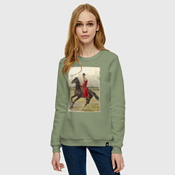 Свитшот хлопковый женский Николай II на коне, цвет: авокадо — фото 2
