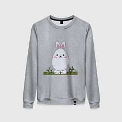 Свитшот хлопковый женский Круглый заяц стоит на траве, цвет: меланж