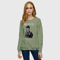 Свитшот хлопковый женский Уэнздей черно-белый стиль, цвет: авокадо — фото 2