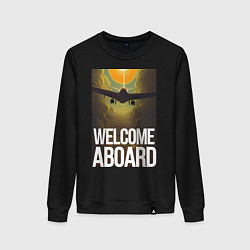 Свитшот хлопковый женский Welcome aboard casual art, цвет: черный