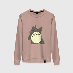 Свитшот хлопковый женский Hello Totoro, цвет: пыльно-розовый