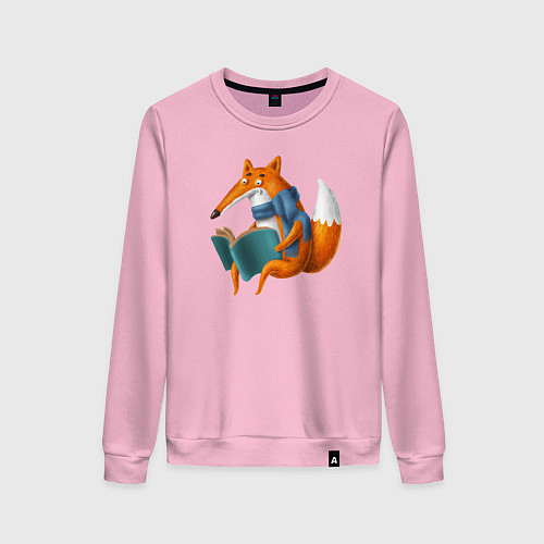 Женский свитшот Лисица читает книгу / Светло-розовый – фото 1
