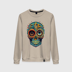 Свитшот хлопковый женский Mexican skull, цвет: миндальный