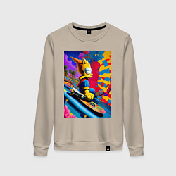 Свитшот хлопковый женский Барт Симпсон скейтбордист - нейросеть, цвет: миндальный