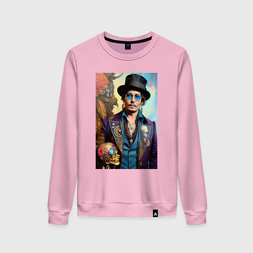 Женский свитшот Джонни Депп - нейросеть - стимпанк / Светло-розовый – фото 1