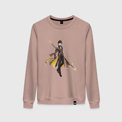 Свитшот хлопковый женский Чжун Ли из Genshin Impact, цвет: пыльно-розовый