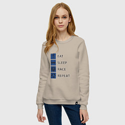 Свитшот хлопковый женский Еда, сон, гонка, цвет: миндальный — фото 2
